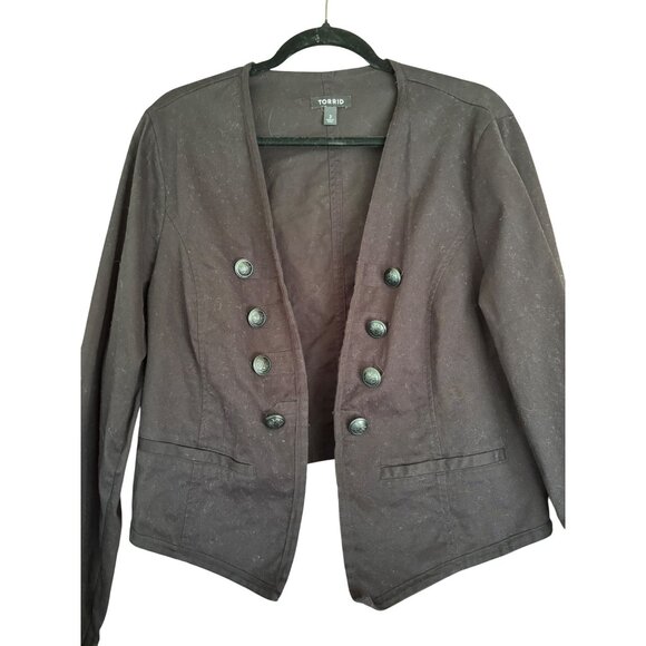 Torrid Black Double-Breasted Military Style Cropped Jacket Size 2 Womens Cotton - Picture 12 of 12